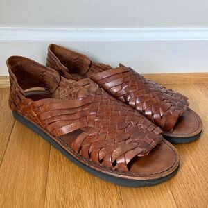Brand X Huaraches Hand Woven Brown Leather Open Toe Slip On Sandals Women’s 10